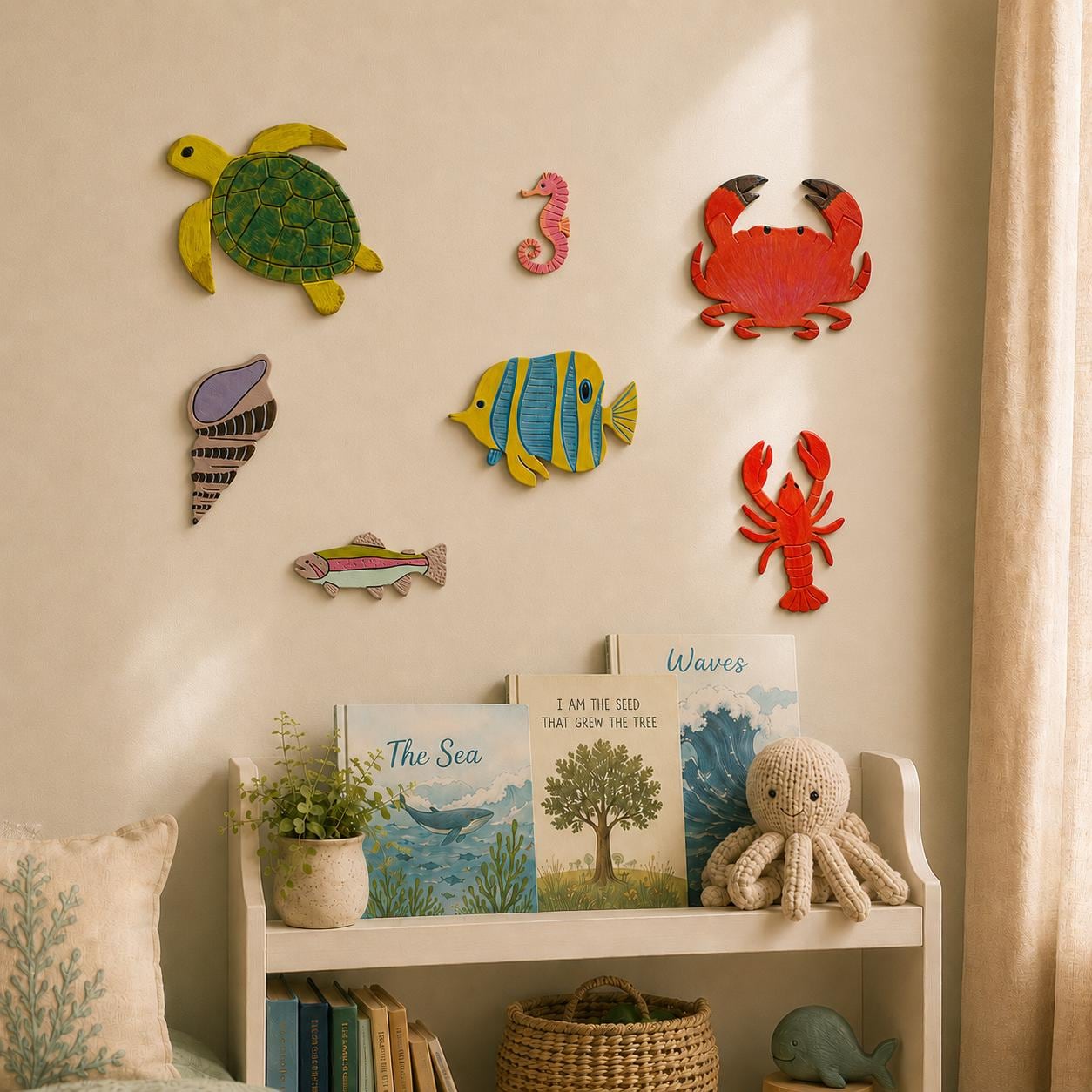 Sea Animal Wall Decor – Handmade Air Dry Clay, Choose One or Full Set of 7