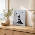 Lighthouse Wall Art – Hand-Painted Wooden Coastal Scene with Keeper's Cottage