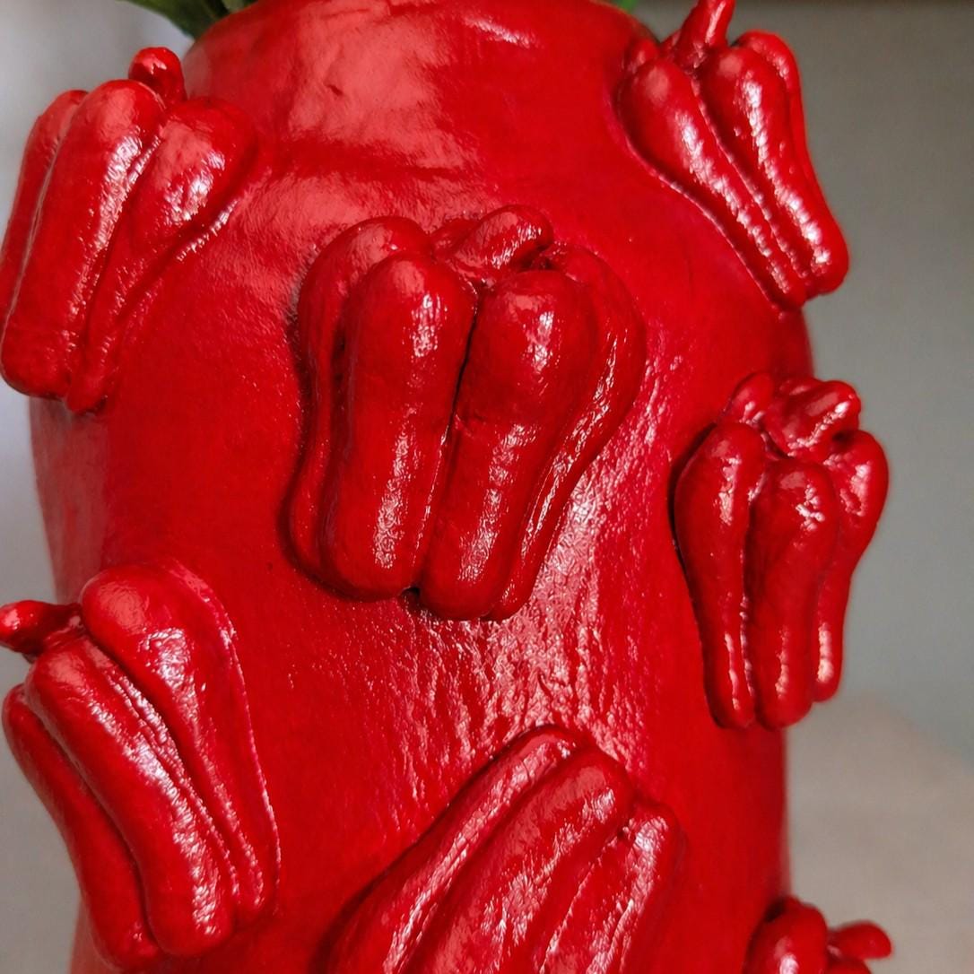 Red Pepper Vase – Handmade Air Dry Clay Sculpture with Sculpted Chilli Peppers