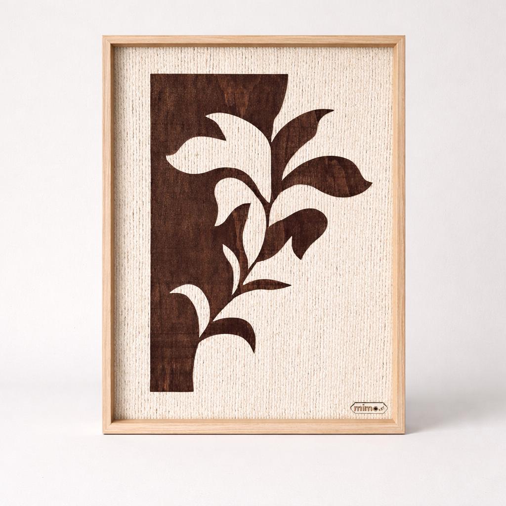 Folhagem em Silêncio – Handmade Minimalist Leaf Wall Art in Dark Wood & Cotton Rope
