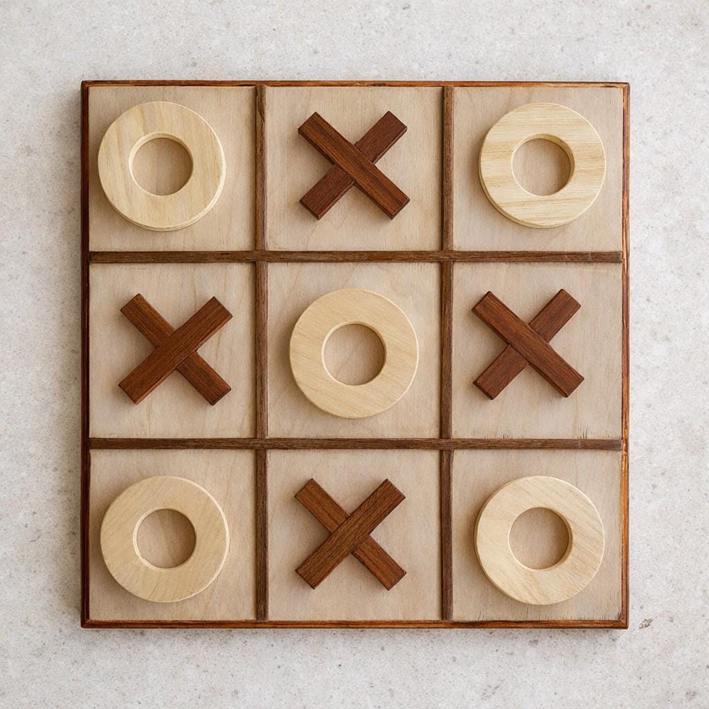Holz-Tic Tac Toe – Handgemachtes Zweifarbiges Holzbrettspiel, 30 cm