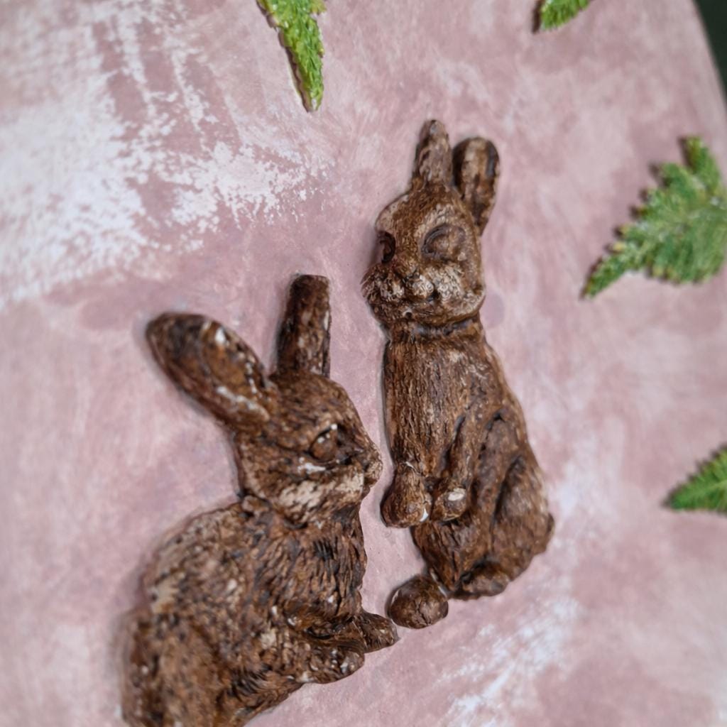 Rabbit Decorative Plate – Handmade Ceramic & Air Dry Clay | 24cm | Easter & Spring Decor