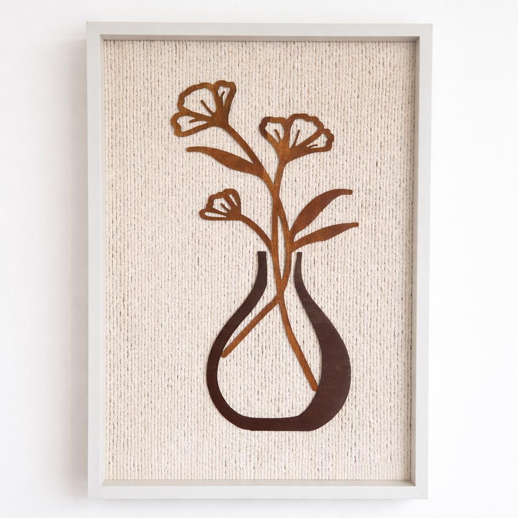 Flores de Serenidade – Arte de Parede Floral Minimalista em Madeira e Corda, Feita à Mão