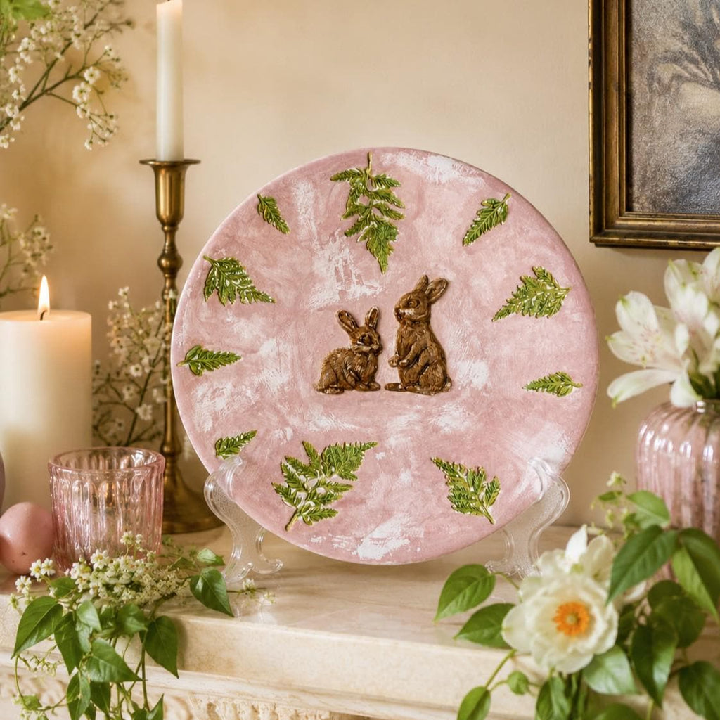 Rabbit Decorative Plate – Handmade Ceramic & Air Dry Clay | 24cm | Easter & Spring Decor