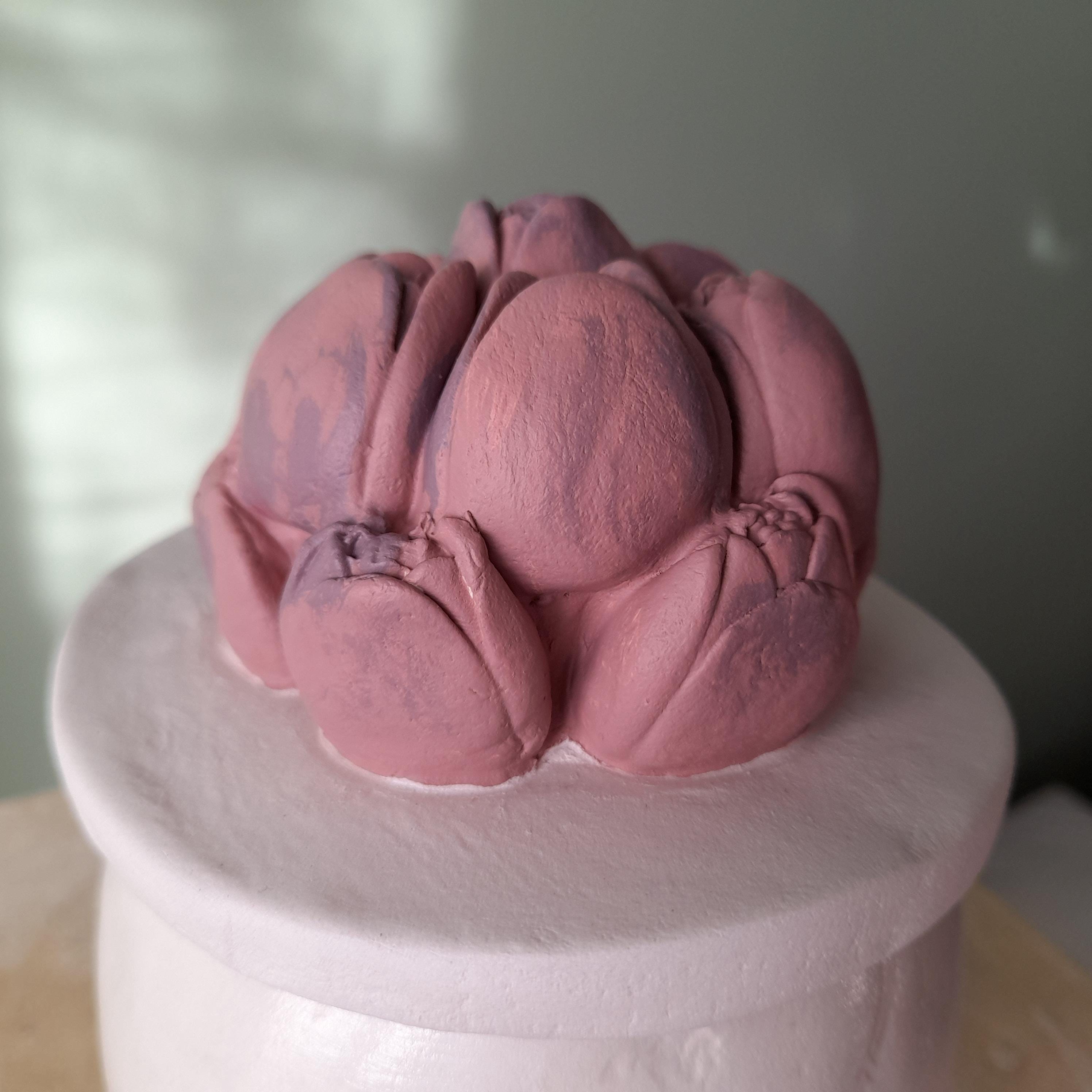 Tulip Jewelry Box – Handmade Air Dry Clay Box with Sculpted Floral Bouquet Lid