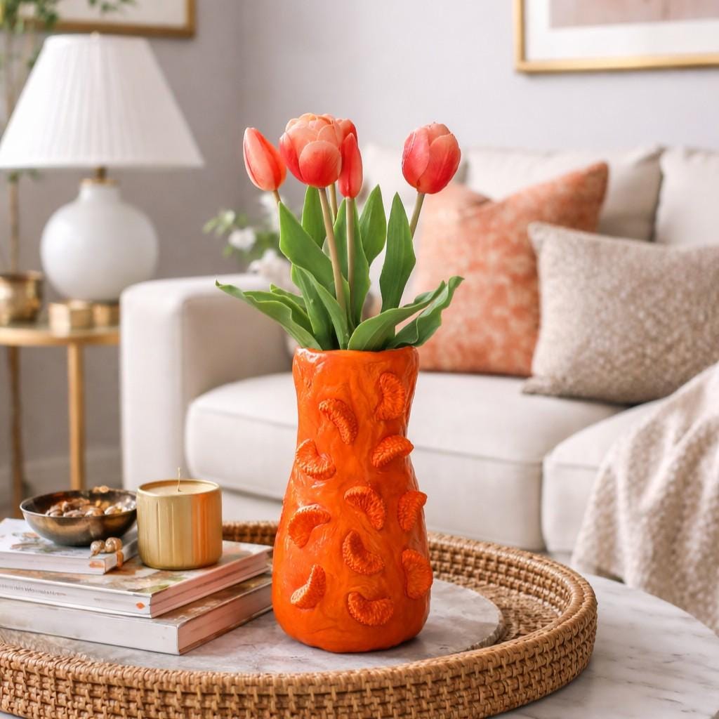 Orange Vase – Handmade Air Dry Clay Sculpture with Sculpted Citrus Segments