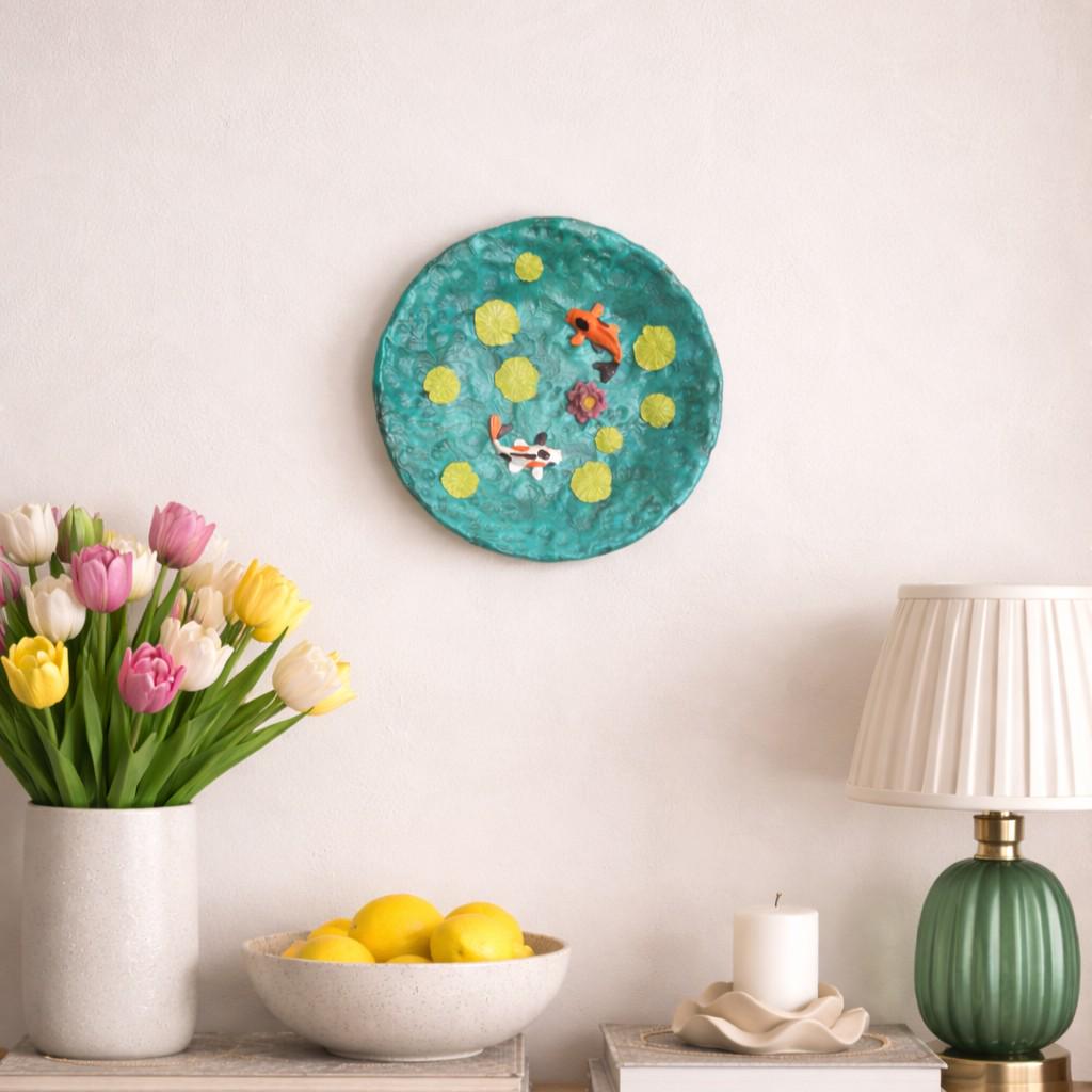 Koi Pond Decorative Plate – Handmade Air Dry Clay | 24cm | Wall Art & Table Centrepiece