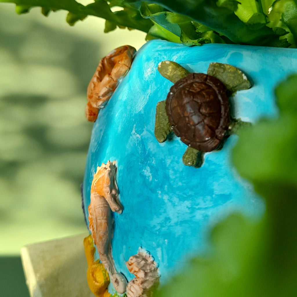 Ocean Reef Vase – Handmade Air Dry Clay Sculpture with Sculpted Sea Life