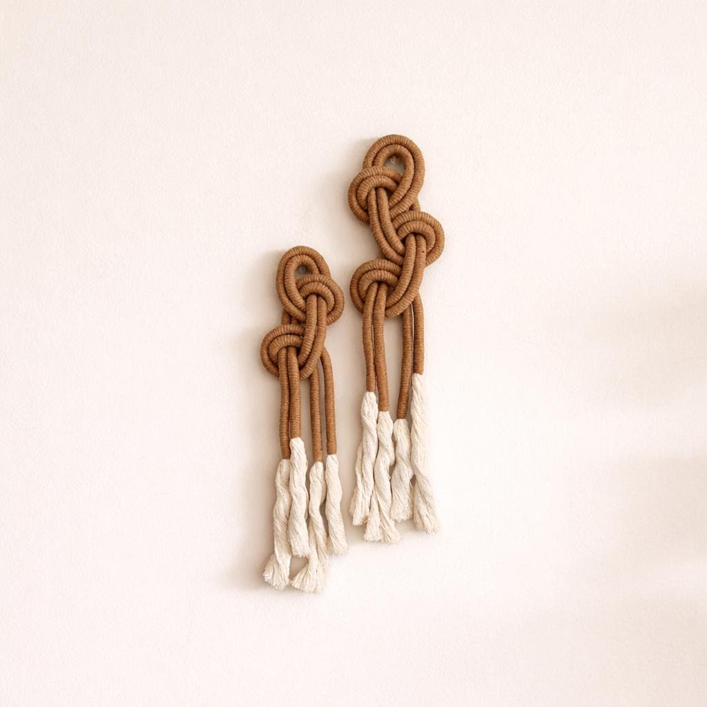Dancing Knots Wall Hanging Set – Handmade Macrame Duo with Sculptural Knots & Flowing Fringe