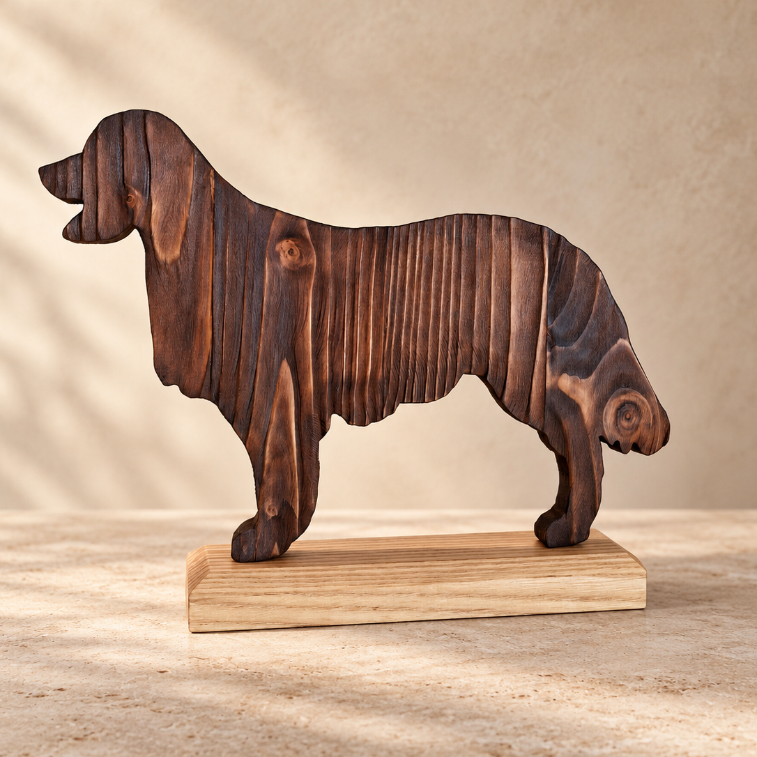Escultura Cão em Madeira, Decoração Artesanal para Amantes de Cães