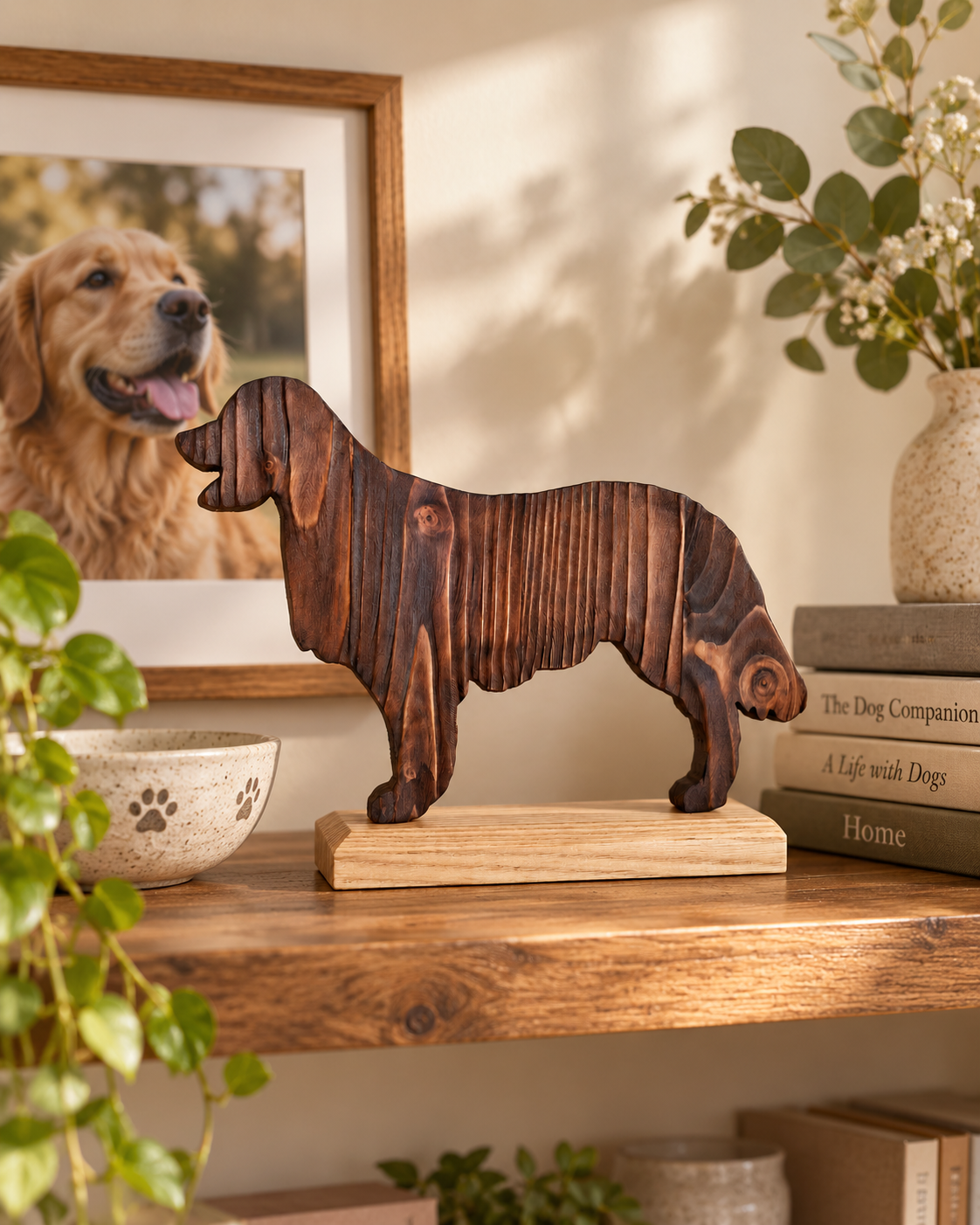 Escultura Cão em Madeira, Decoração Artesanal para Amantes de Cães