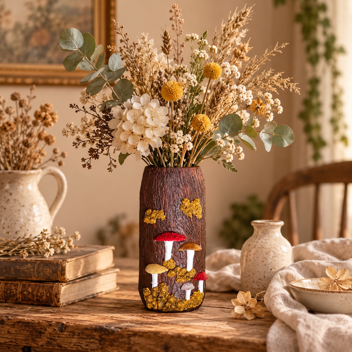 Jarra Cogumelos, Decoração Artesanal em Argila