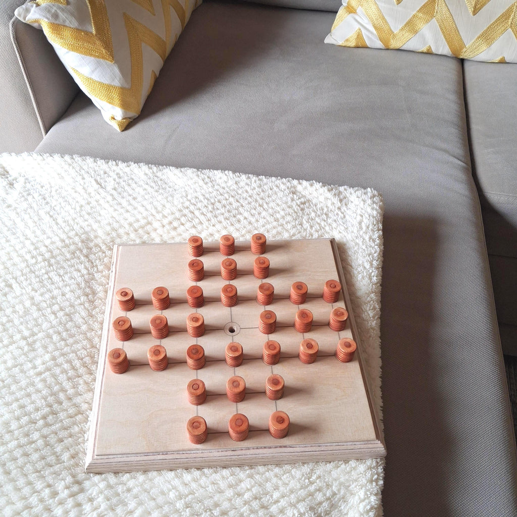 Wooden Peg Solitaire – Handmade Strategy Board Game in Natural Wood