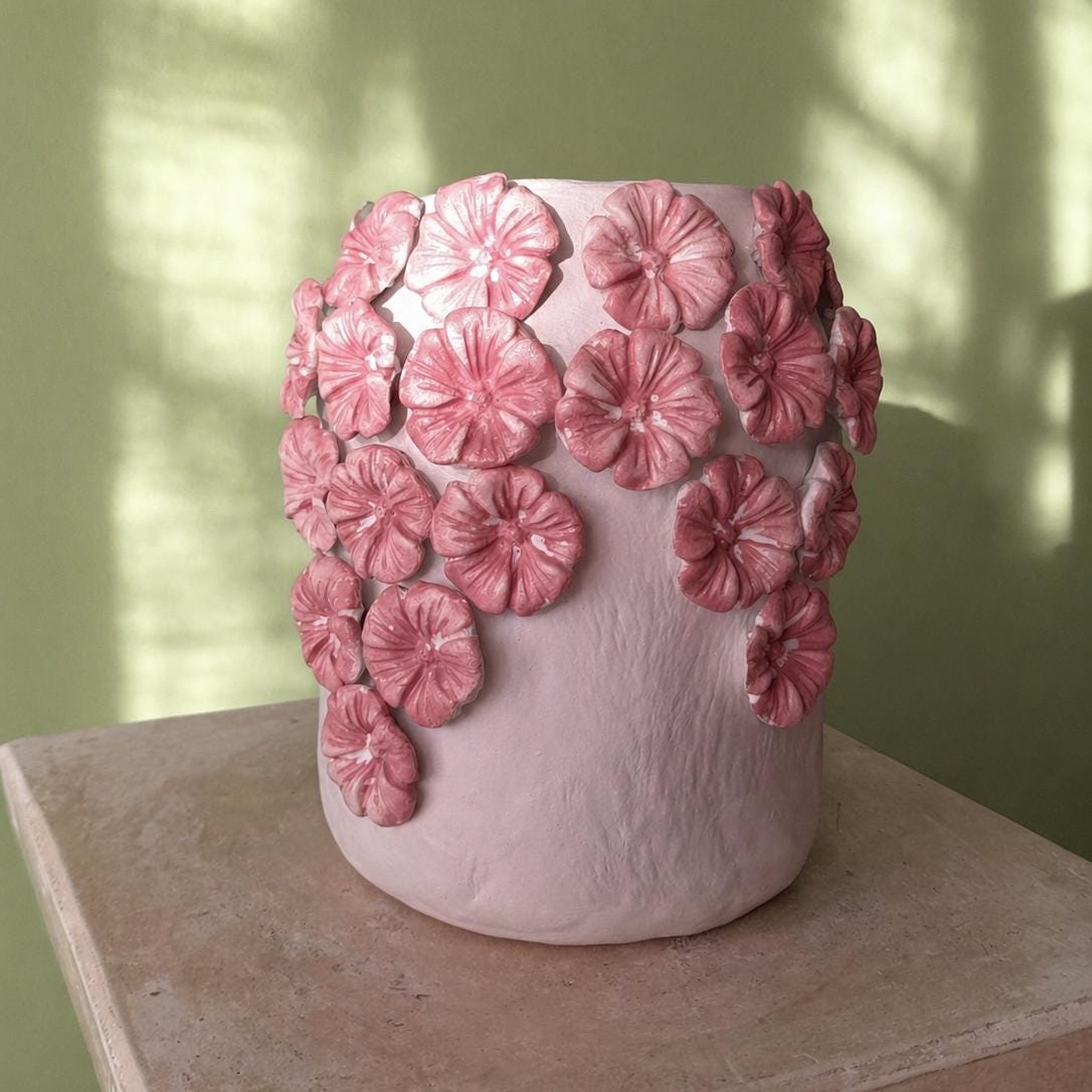 Hydrangea Vase – Handmade Air Dry Clay Sculpture with Sculpted Floral Detail