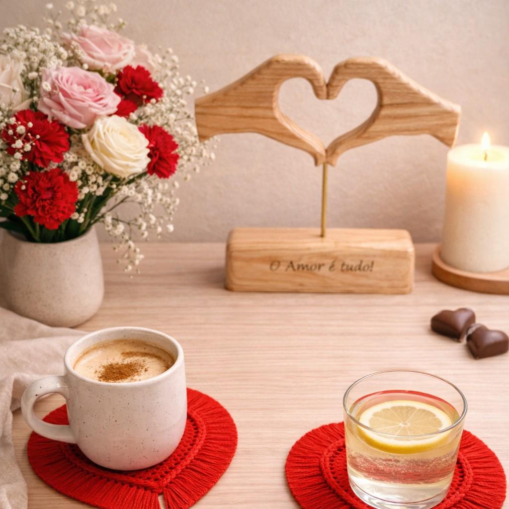 Love is Everything – Handmade Wooden Heart Sculpture with Gold Stand
