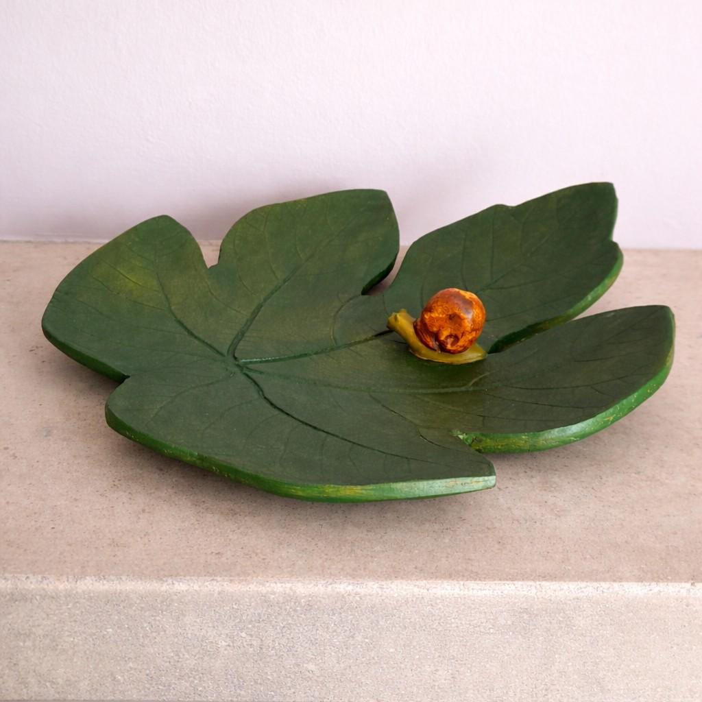 Fig Leaf Trinket Dish – Handmade Air Dry Clay | 25cm | Nature Inspired Decorative Holder