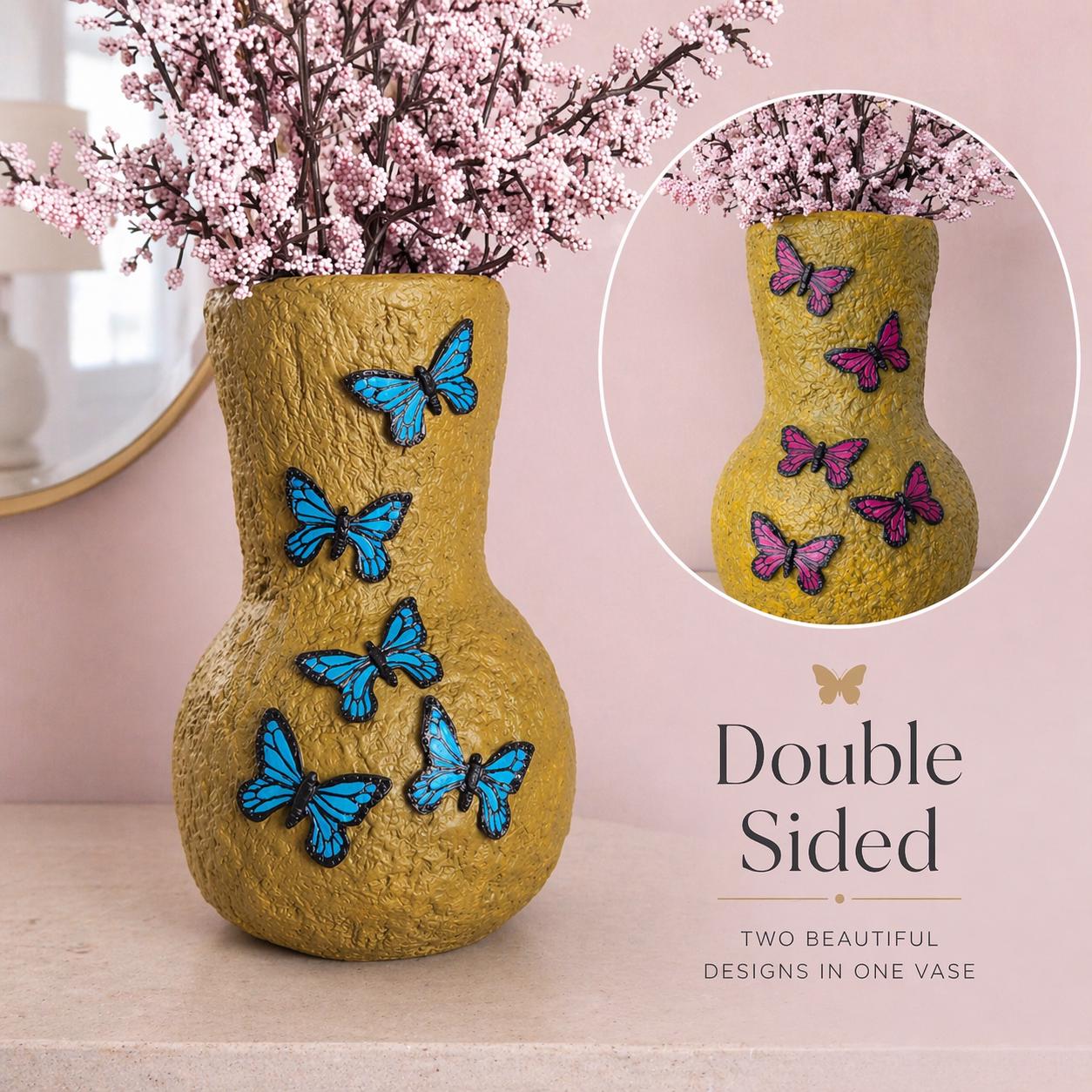 Butterfly Vase – Handmade Air Dry Clay Sculpture with Blue Morpho & Pink Butterflies