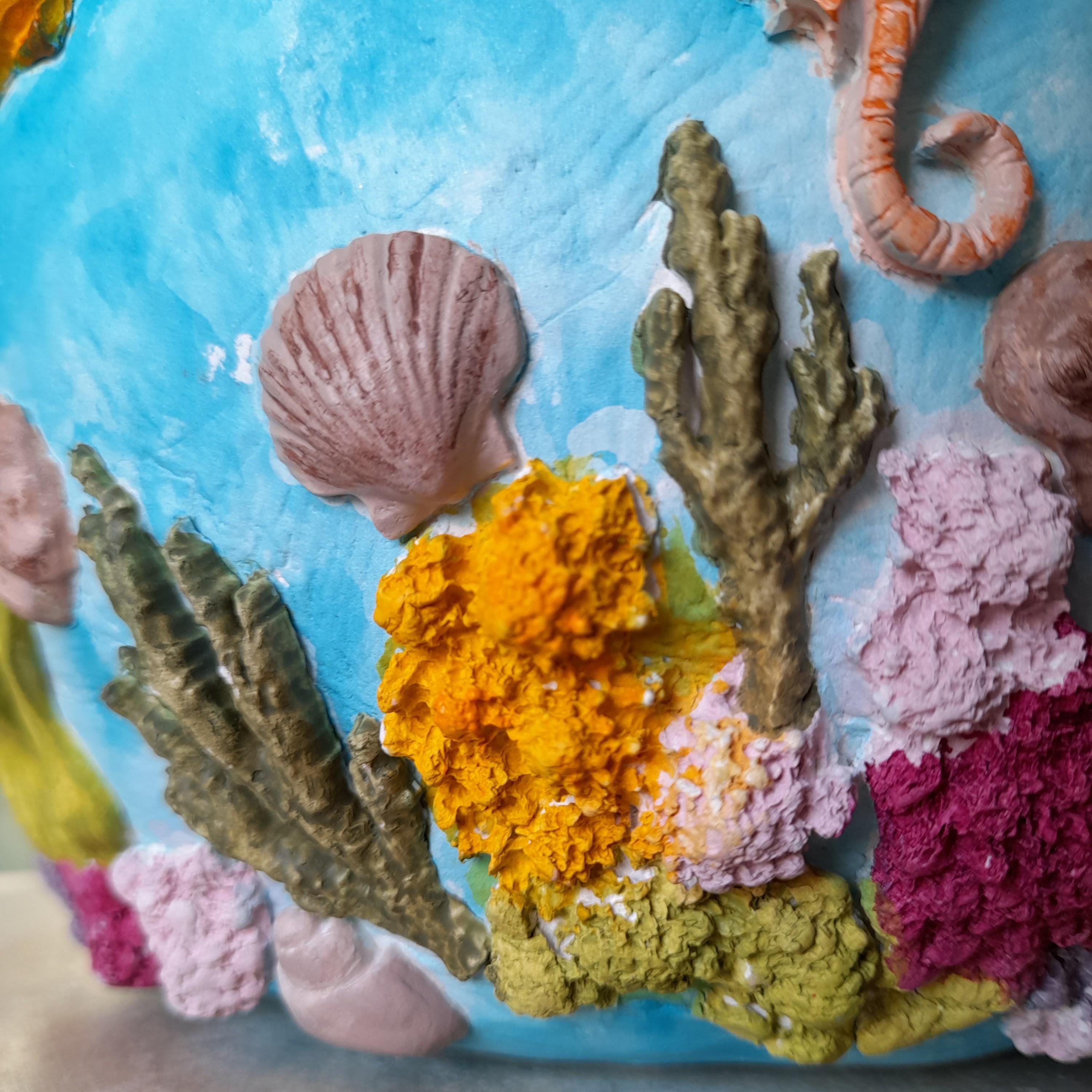 Ocean Reef Vase – Handmade Air Dry Clay Sculpture with Sculpted Sea Life