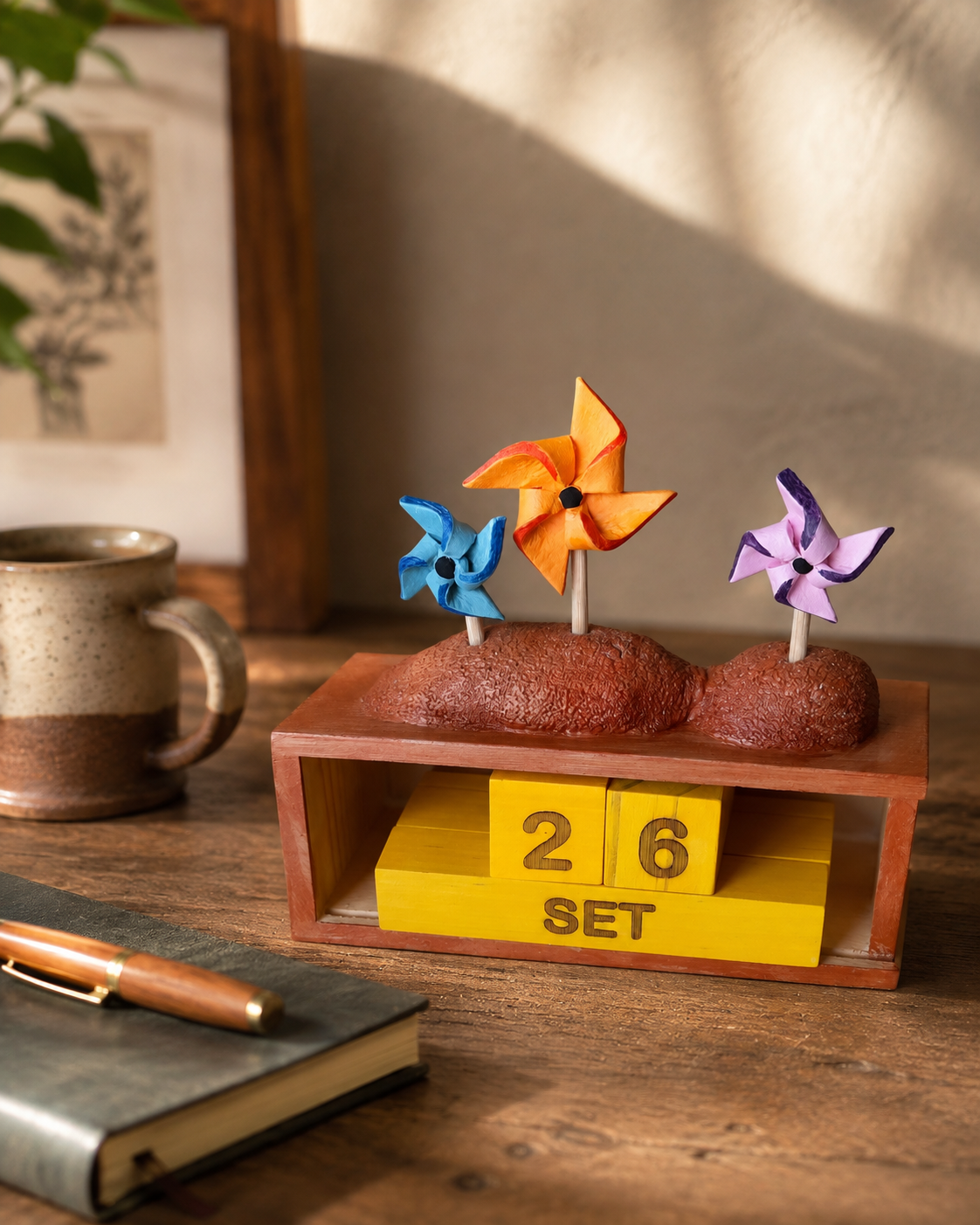 Calendrier perpétuel en bois fait main, calendrier de bureau manuel