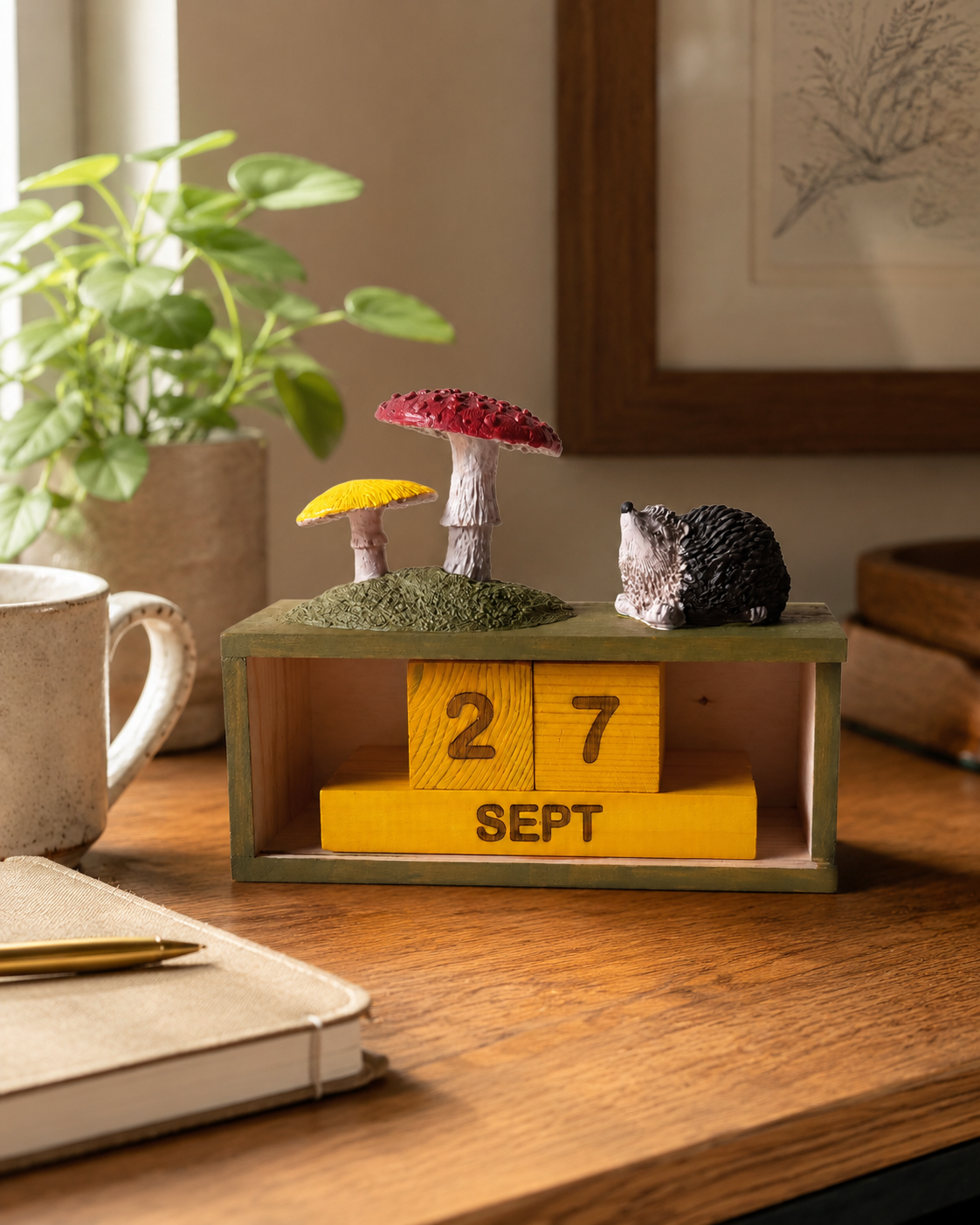 Calendrier perpétuel en bois fait main, calendrier de bureau manuel