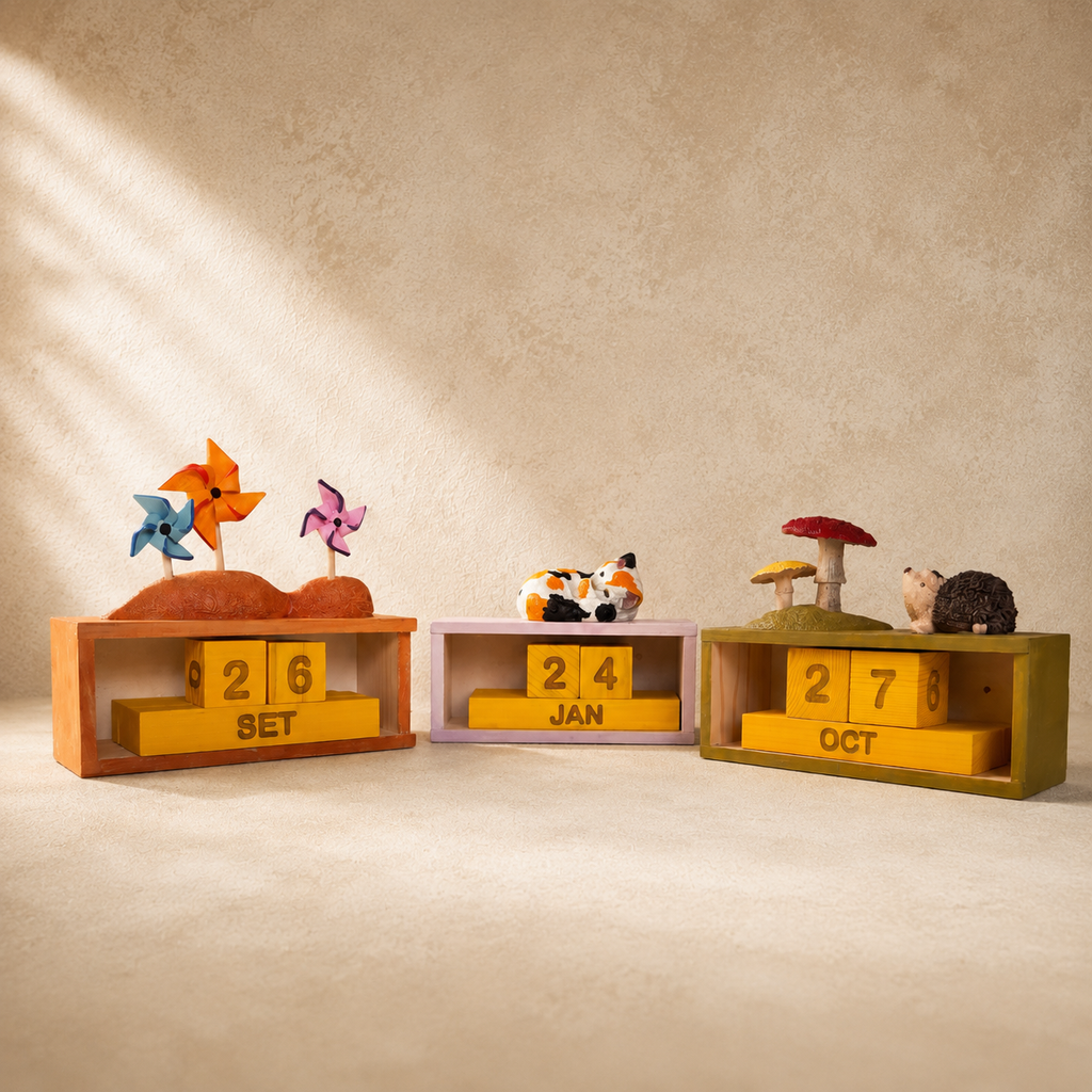 Calendrier perpétuel en bois fait main, calendrier de bureau manuel
