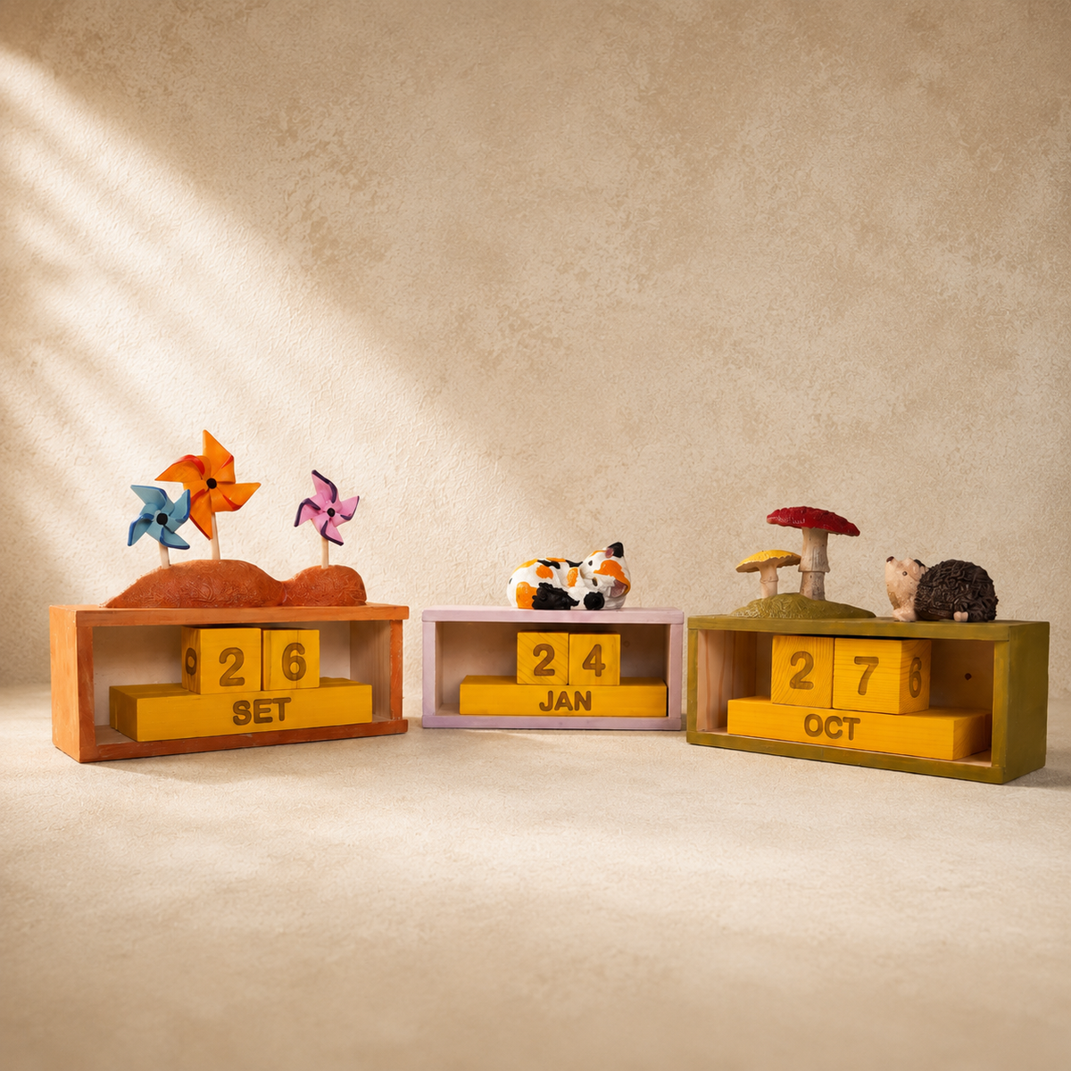 Calendrier perpétuel en bois fait main, calendrier de bureau manuel