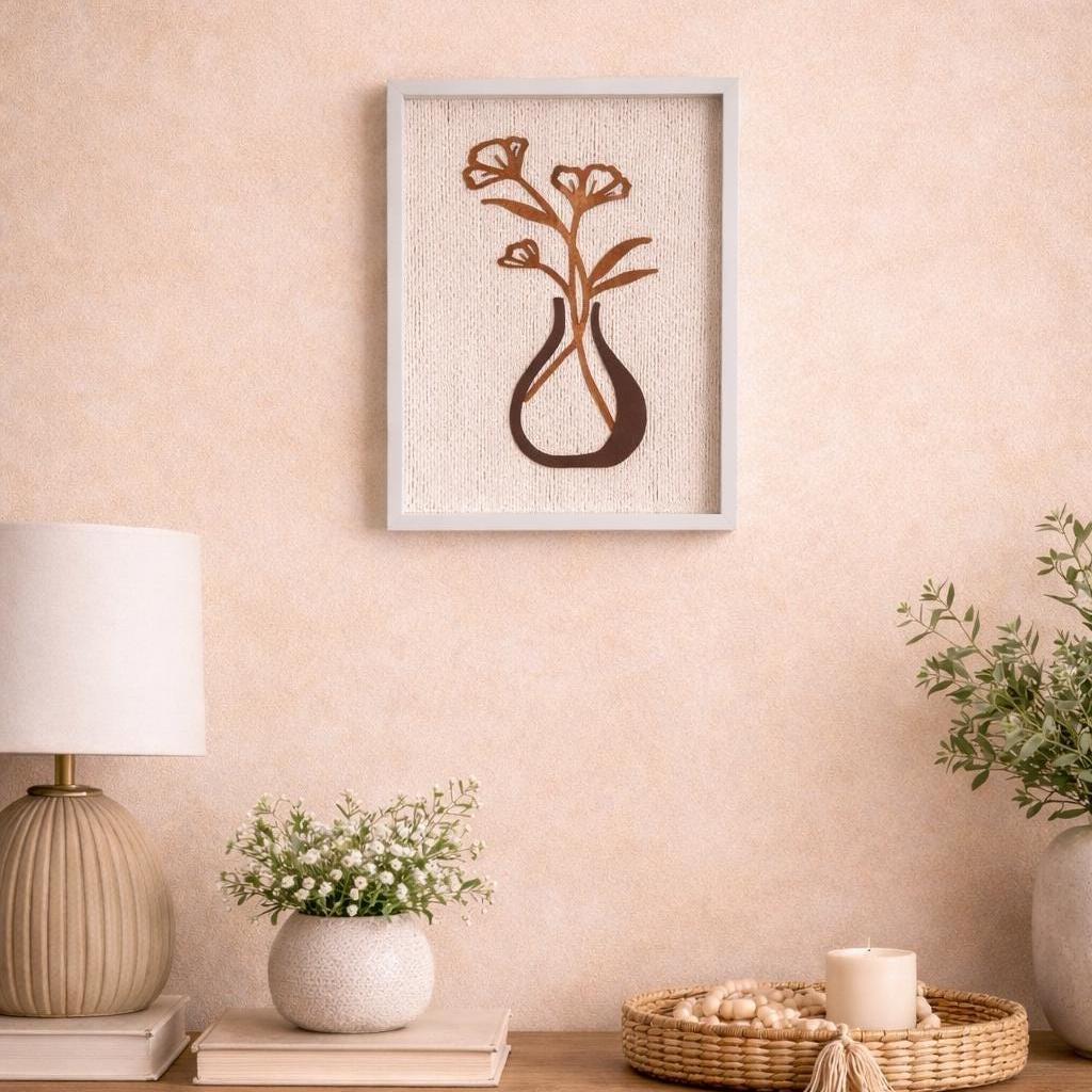 Flores de Serenidade – Arte de Parede Floral Minimalista em Madeira e Corda, Feita à Mão