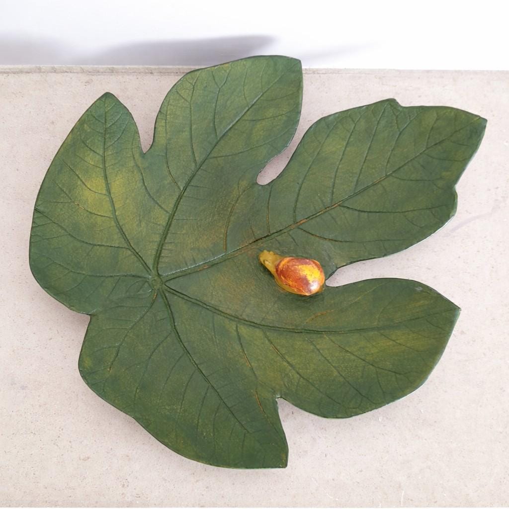 Feigenblatt-Schmuckschale – handgemachte lufthärtende Tonerde | 25cm | Naturinspirierter Deko-Halter