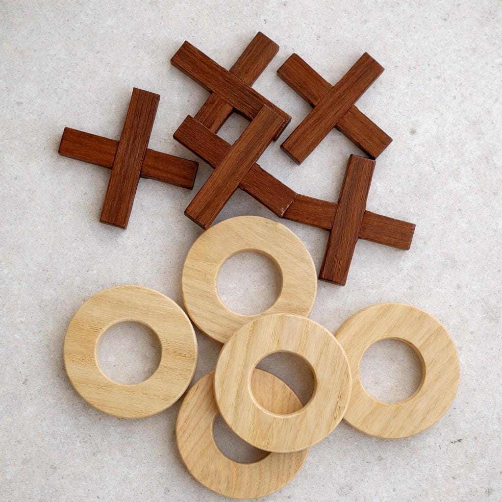 Wooden Tic Tac Toe – Handmade Two-Tone Wood Board Game, 30cm
