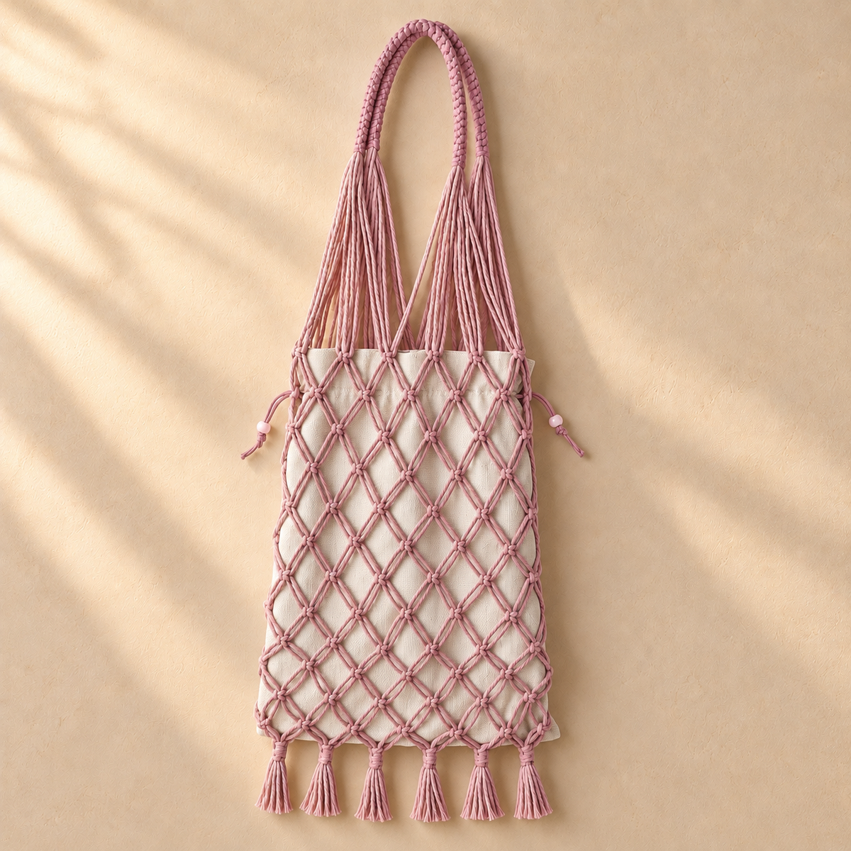 Makramee-Schultertasche mit offenem Webmuster, handgefertigte Baumwolltasche