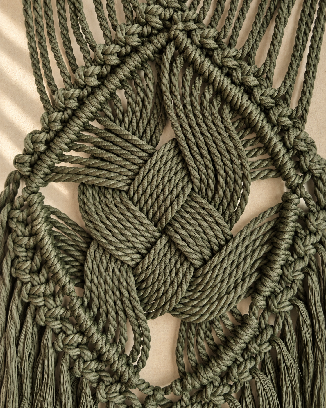 Mural de Macramé Artesanal com Madeira à Deriva, 65cm – Decoração Natural em Algodão Boho