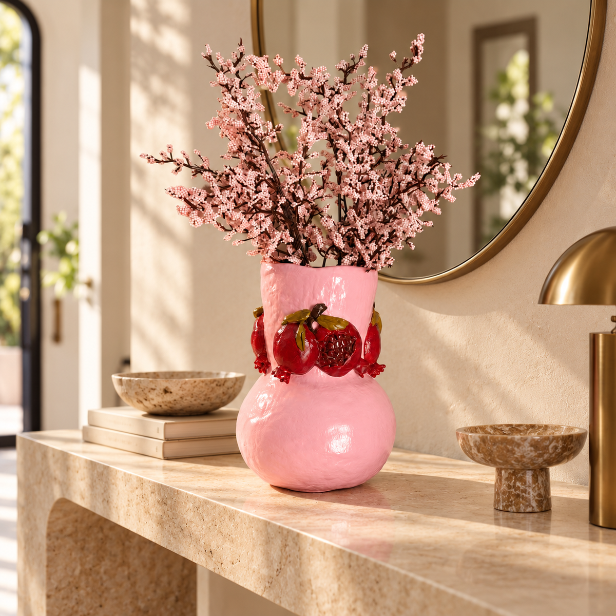 Granatapfel-Vase, handgefertigte Tondekoration